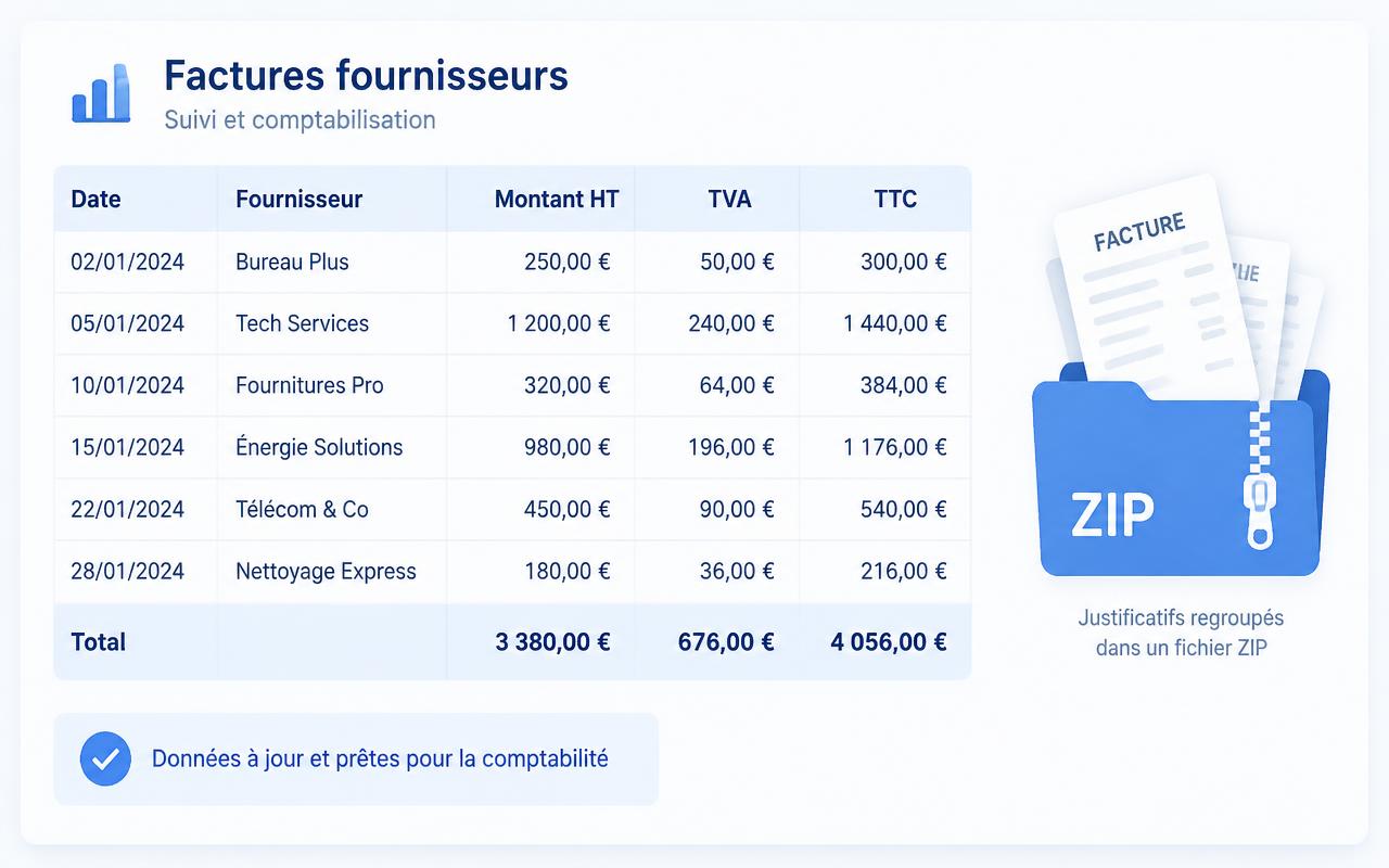 Export comptable automatisé CSV des frais de déplacement professionnels